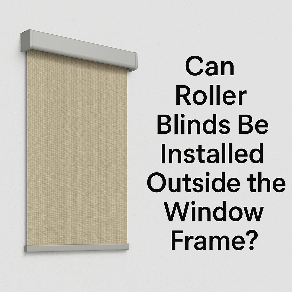 Roller blind installed outside the window frame on a wall