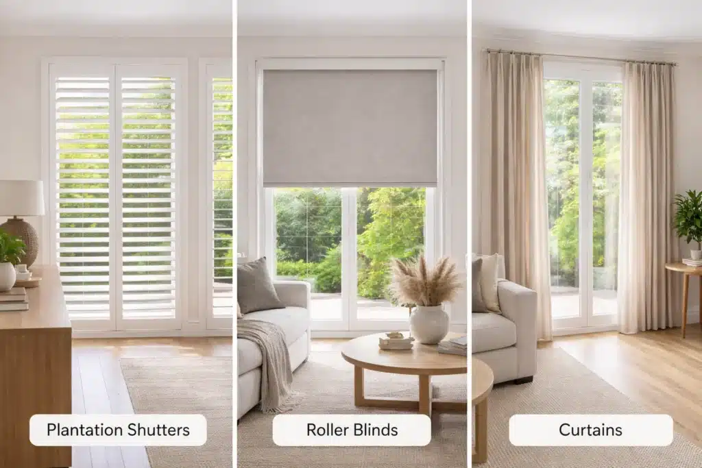 Plantation shutters vs blinds vs curtains comparison comparison of plantation shutters roller blinds and curtains for Melbourne homes