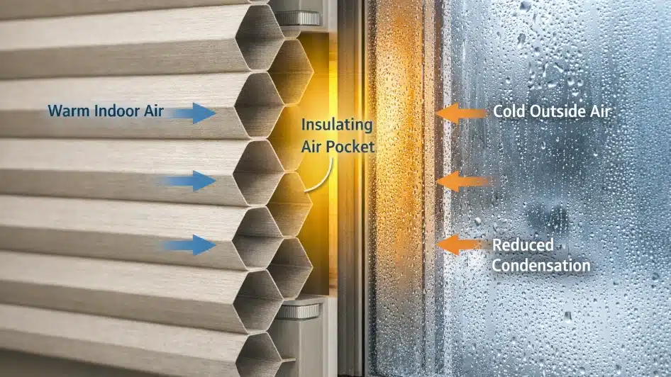 honeycomb blinds cellular design trapping air for insulation and condensation control