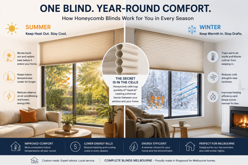 honeycomb blinds insulation summer heat winter warmth Melbourne homes