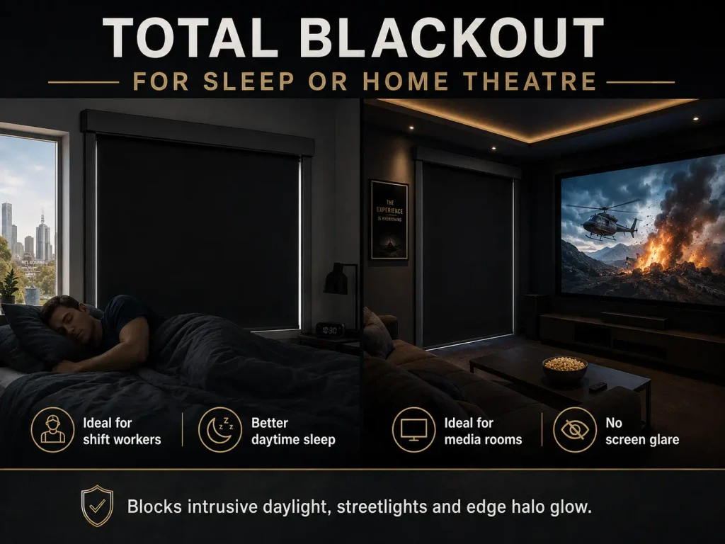 Total blackout cassette roller blinds for shift workers nurseries and home theatres in Melbourne