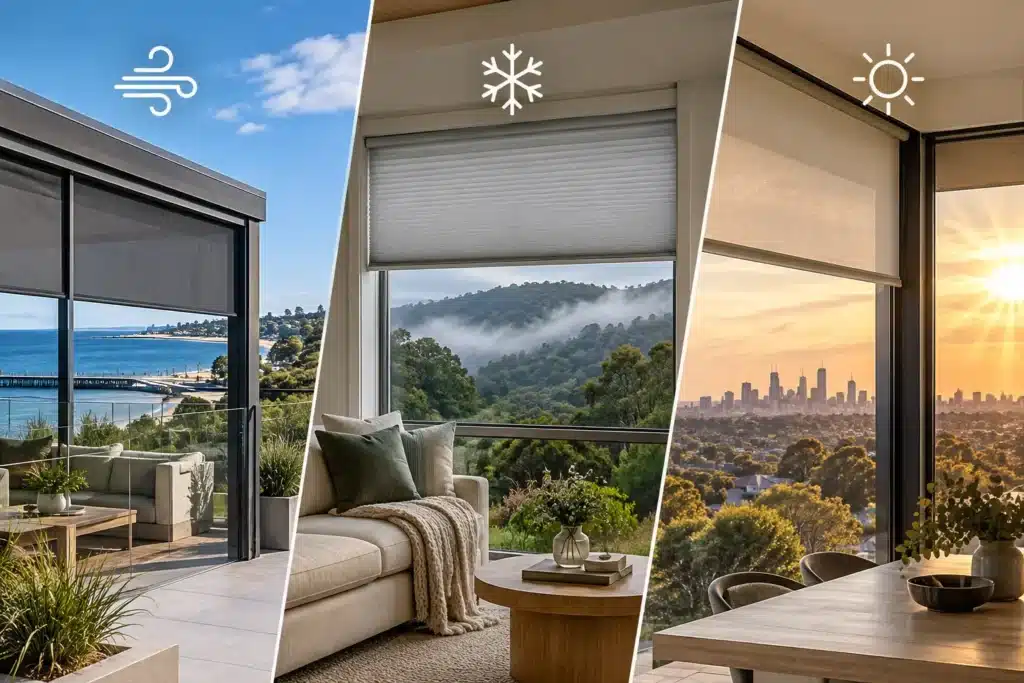 Window furnishings for Melbourne coastal wind, Dandenong Ranges cold and western suburb sun