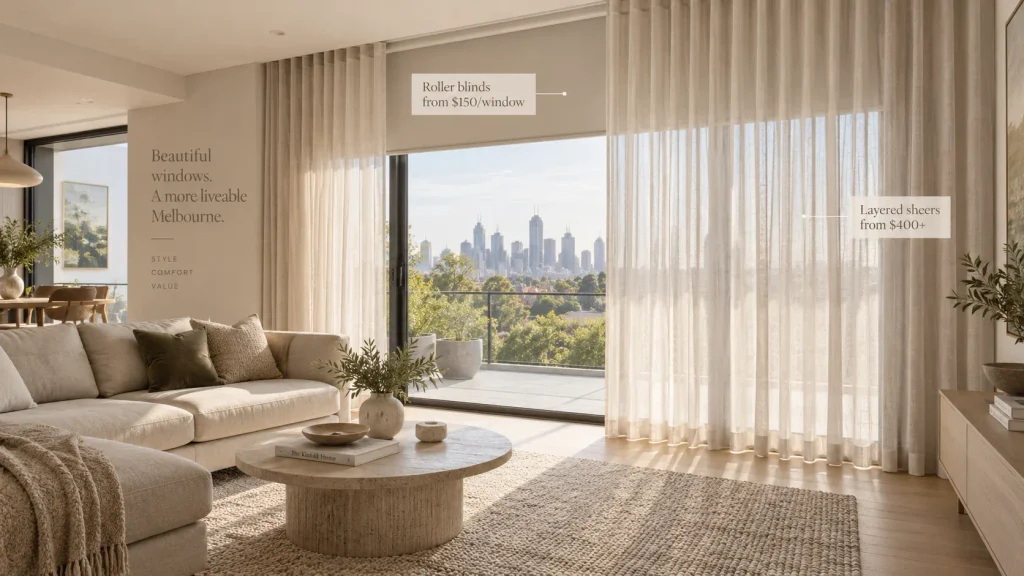 Window furnishing trends and blinds cost Melbourne per window for modern homes
